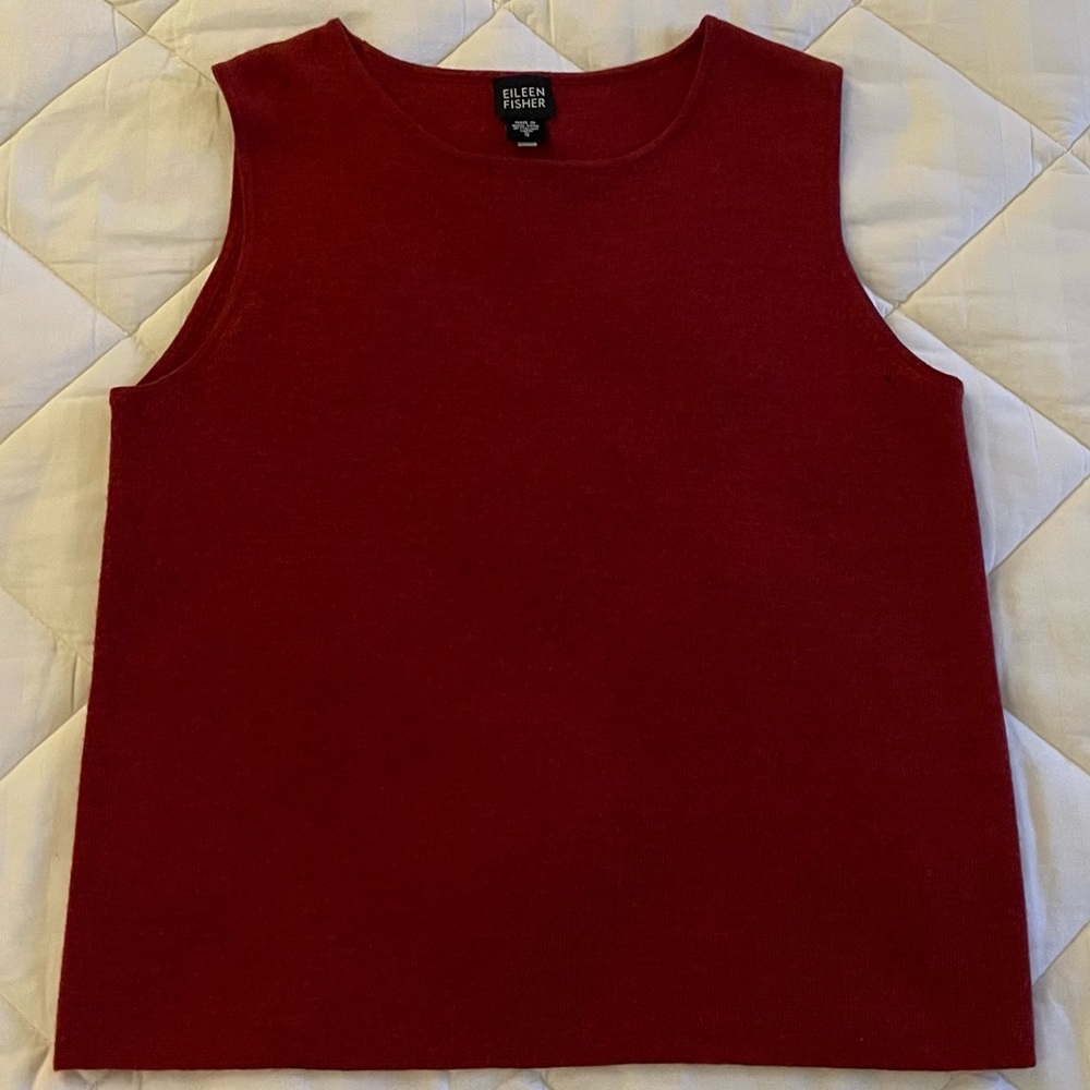 Eileen Fisher Dark Red Sleeveless Crewneck Sweater